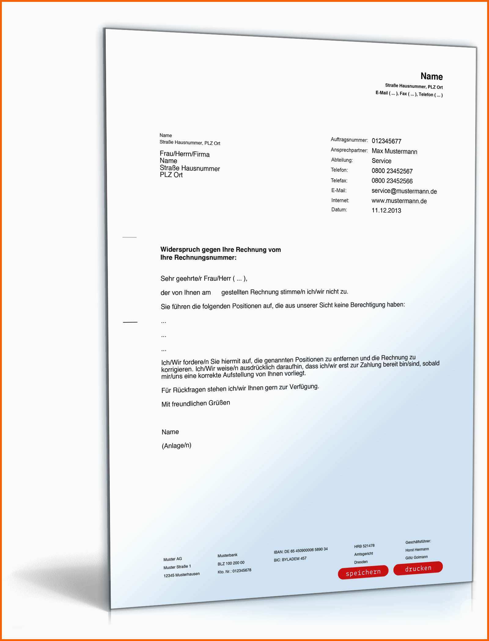 Neue Version Widerspruch Rechnung