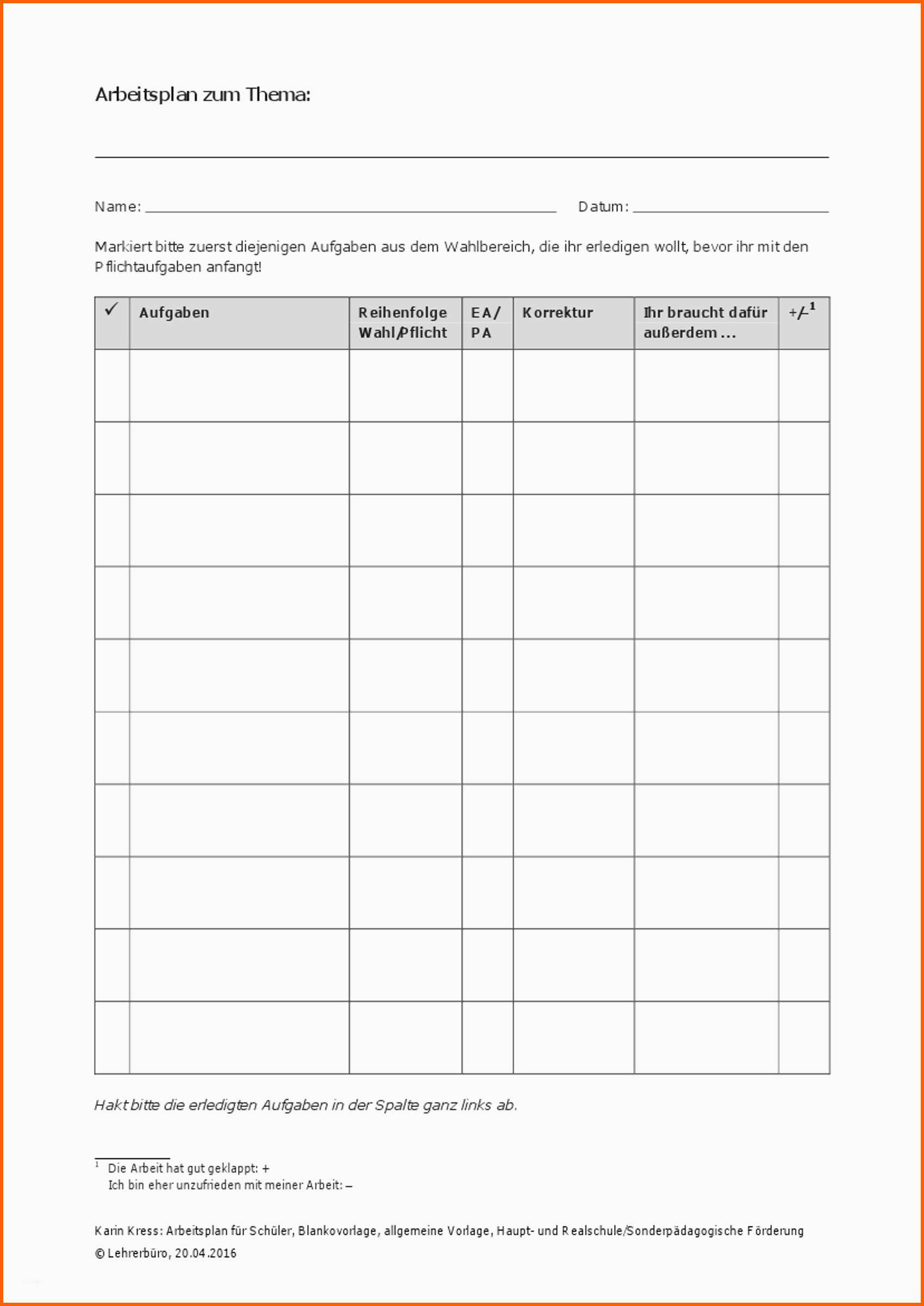 Original 12 Arbeitsplan Vorlage