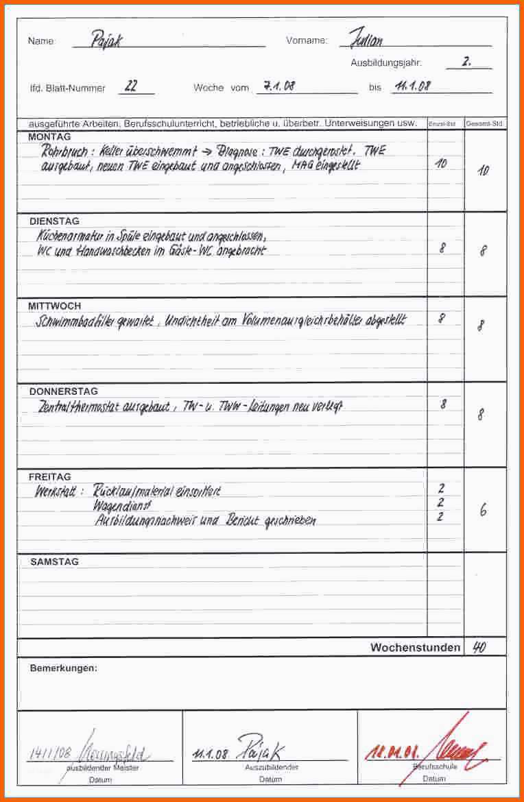 Original 12 Tagesbericht Vorlage Pdf