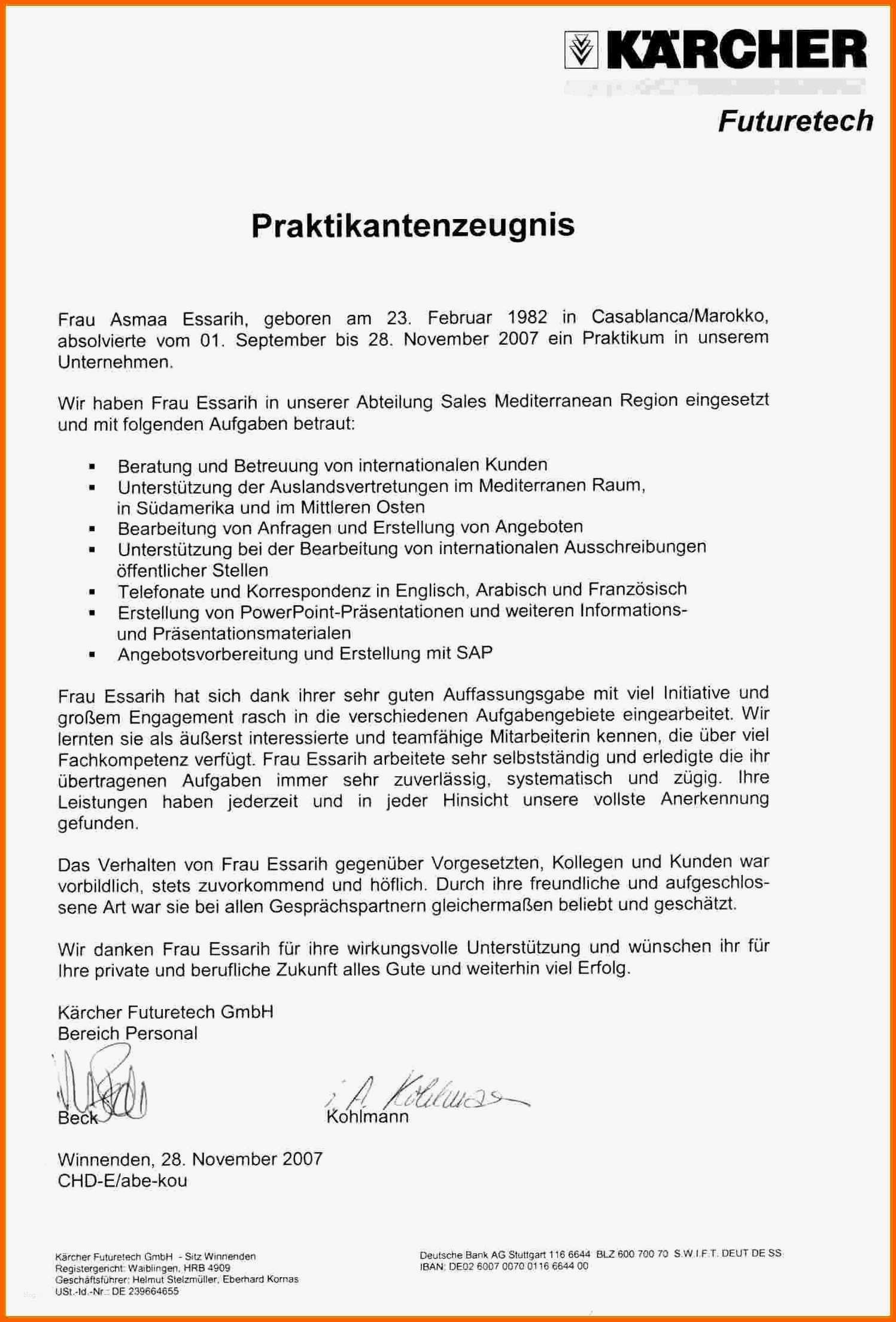 Original 13 Praktikumszeugnis Vorlage