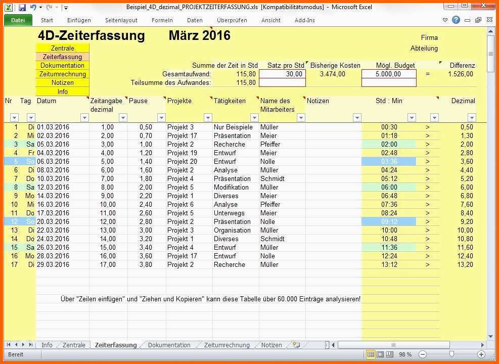 Original 14 Zeiterfassung Excel Vorlage Kostenlos
