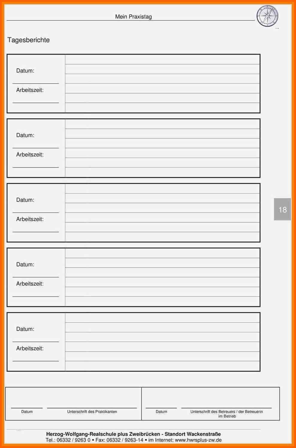 Original 15 Tagesbericht Praktikum Vorlage Zum Ausdrucken