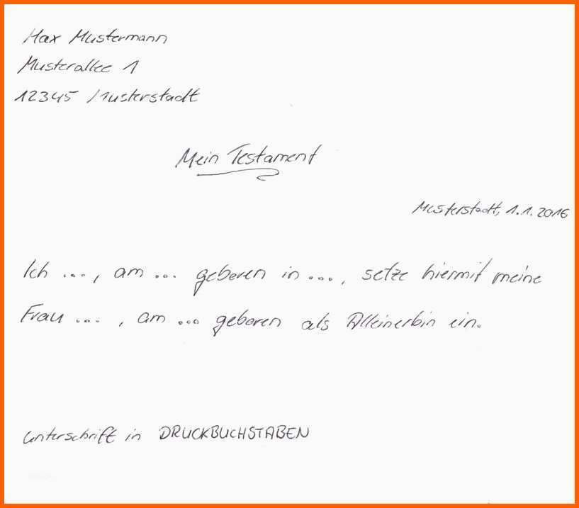 Original 16 Handschriftliches Testament Vorlage