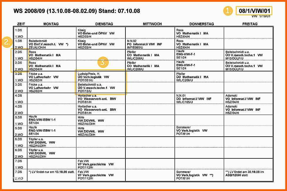 Original 7 Uni Stundenplan Vorlage