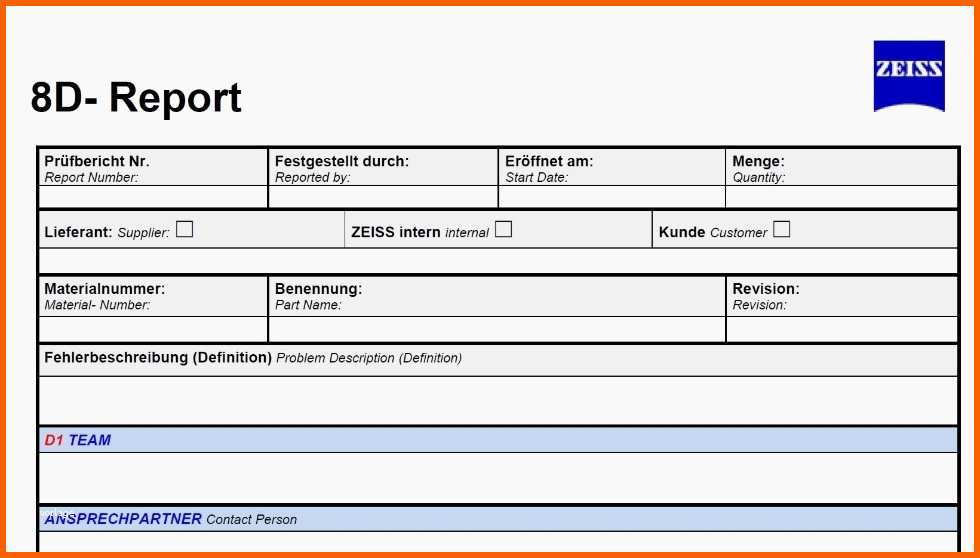 Original 8d Report Vorlage Xls Groartig Zeiss 8d Report for
