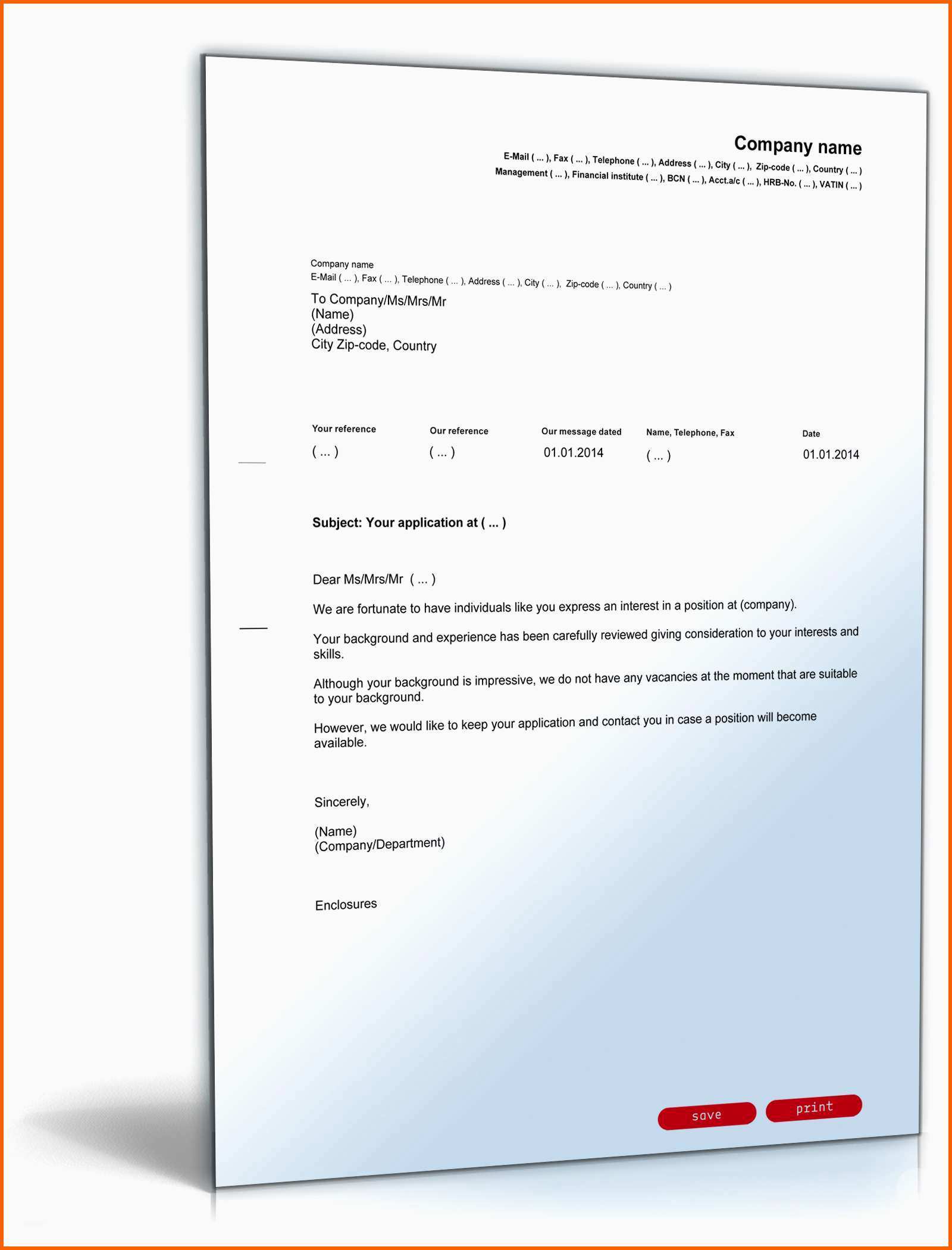 Original Absage Initiativbewerbung Englisch Deutsch