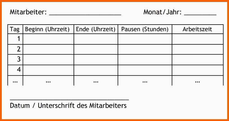 Original Arbeitszeitvorlage 201zum Ausdrucken 10 Stundenzettel