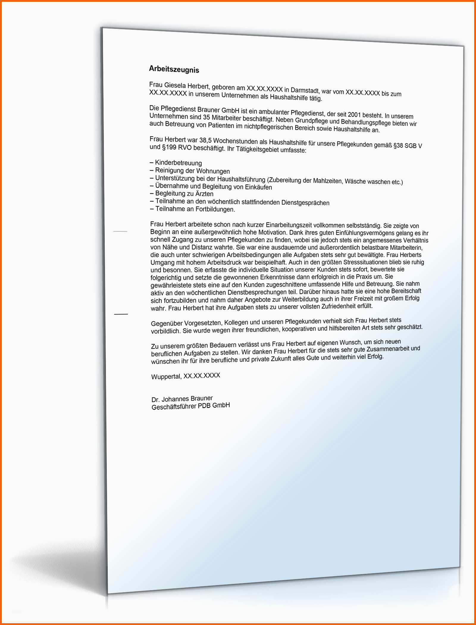 Original Arbeitszeugnis "sehr Gut" Haushaltshilfe