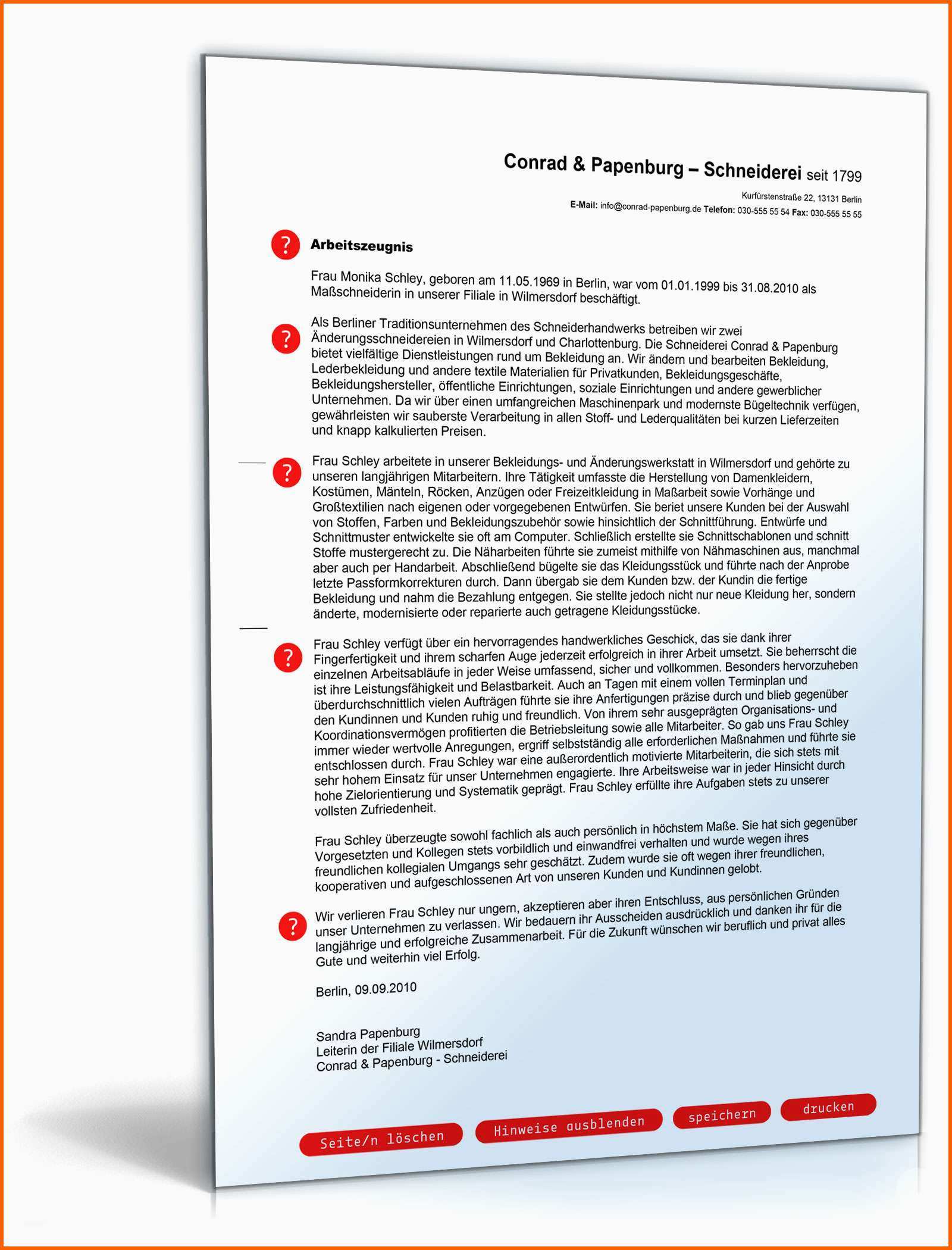 Original Arbeitszeugnis Schneider Note Eins