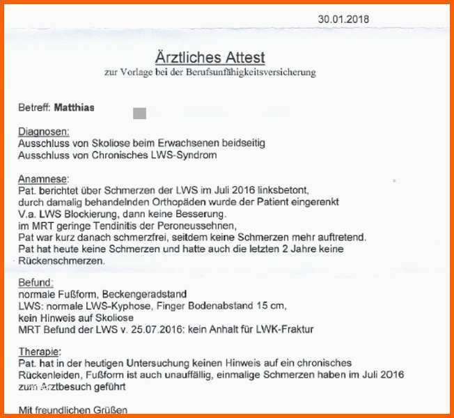 Original Ärztliche Stellungnahme Berufsunfähigkeitsversicherung