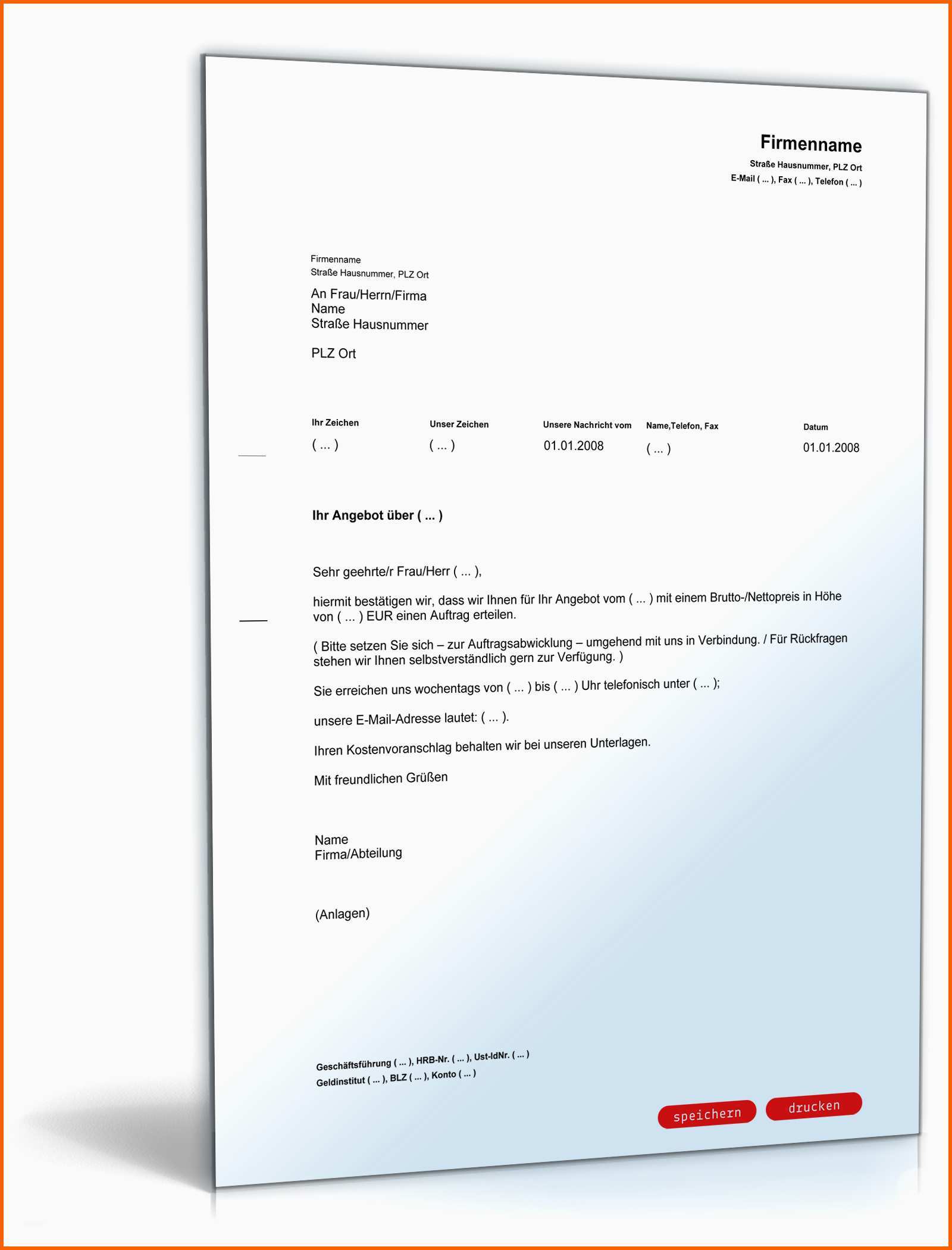 Original Auftragserteilung Zusage Für Ein Angebot