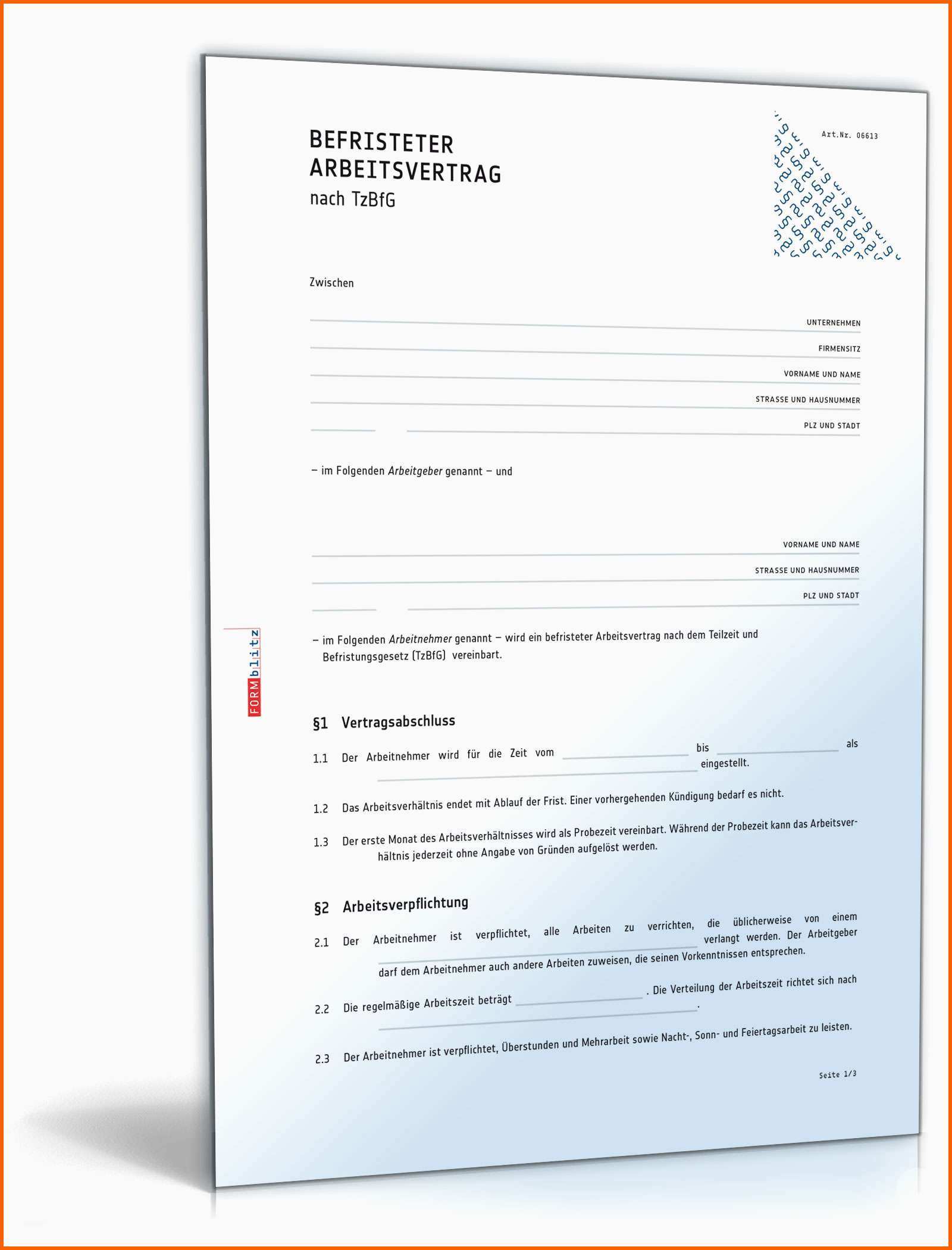 Original Befristeter Arbeitsvertrag Muster Vorlage Zum Download