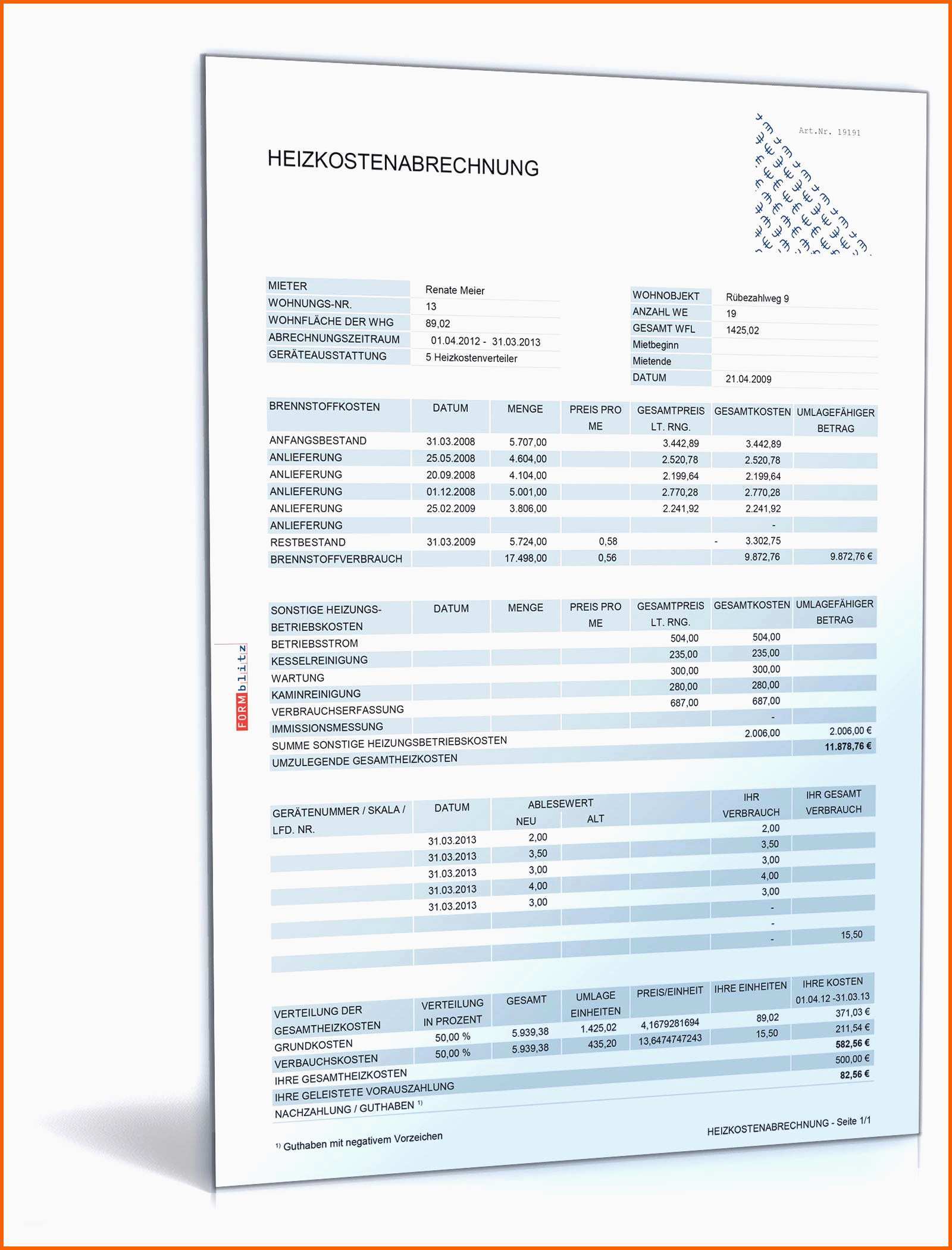 Original Betriebskostenabrechnung Pro Unter Excel Vorlage Zum