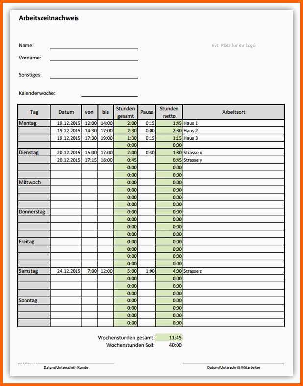 Original Datev Vorlage Zur Dokumentation Der Täglichen Arbeitszeit
