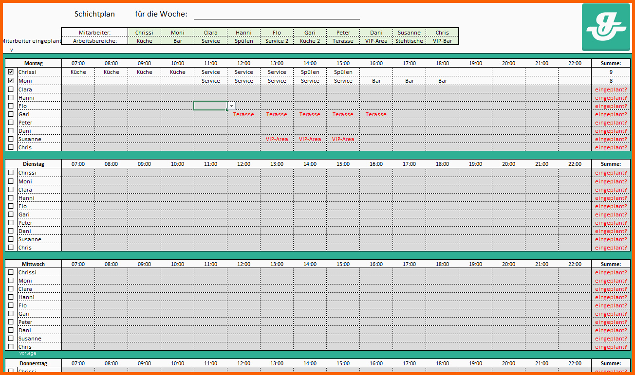 Original Dienstplan Vorlage Kostenloses Excel Sheet Als Download