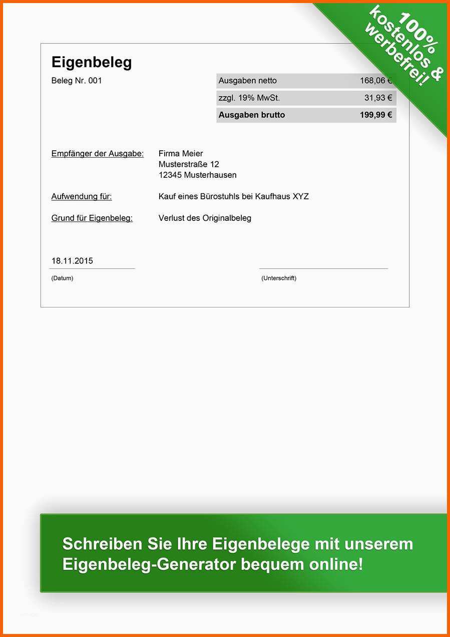 Original Eigenbeleg Vorlage Zum Kostenlosen Download