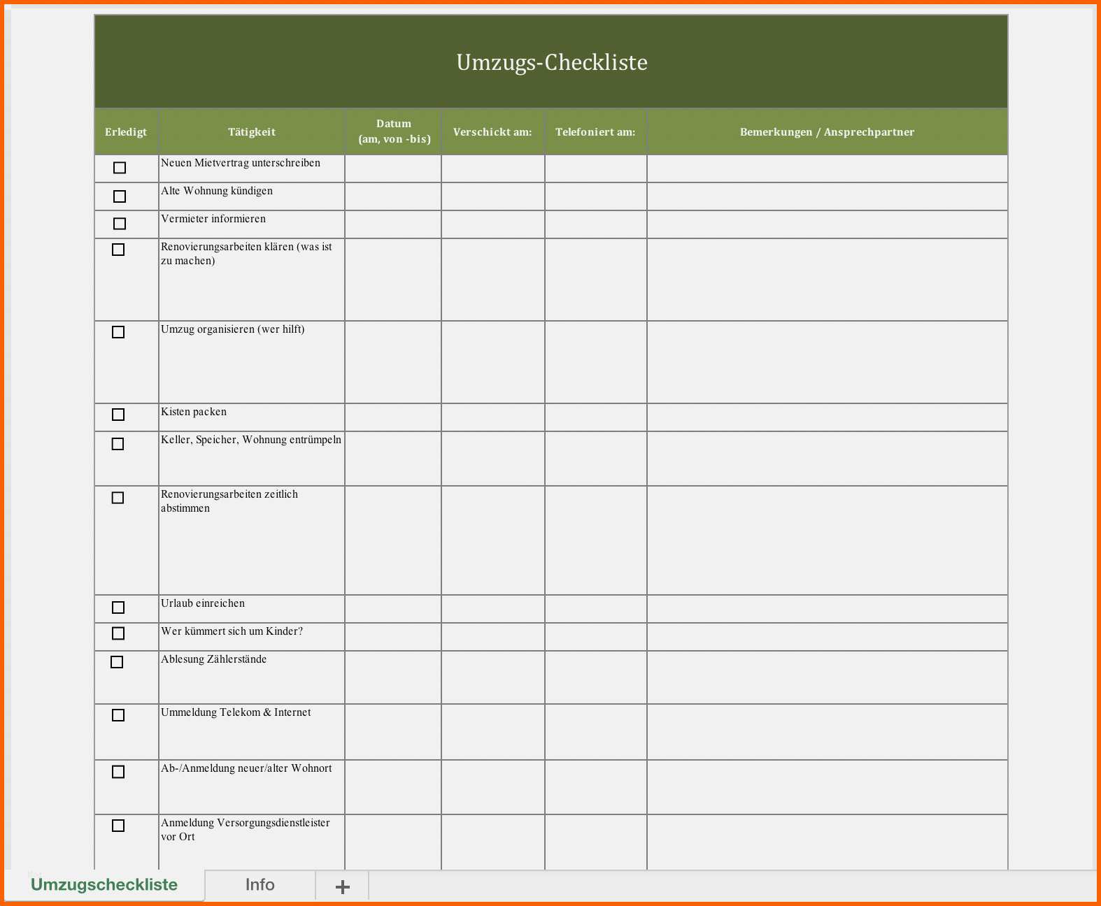 Original Excel Checkliste Vorlage Erstaunlich Checkliste Umzug Für