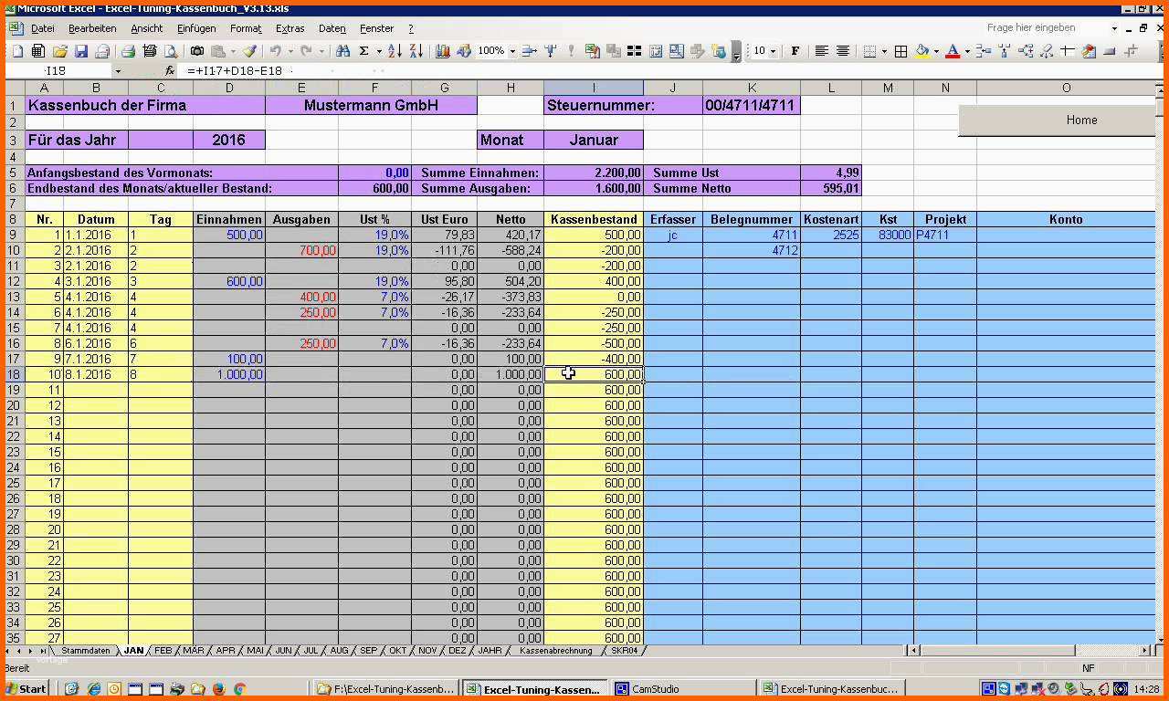 Original Excel Tabelle Kassenbuch Erstellen Durchgehend Beste