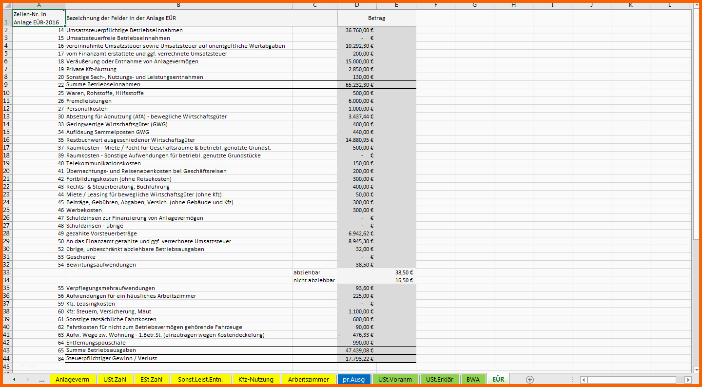 Original Excel Vorlage Einnahmenüberschussrechnung EÜr Pierre