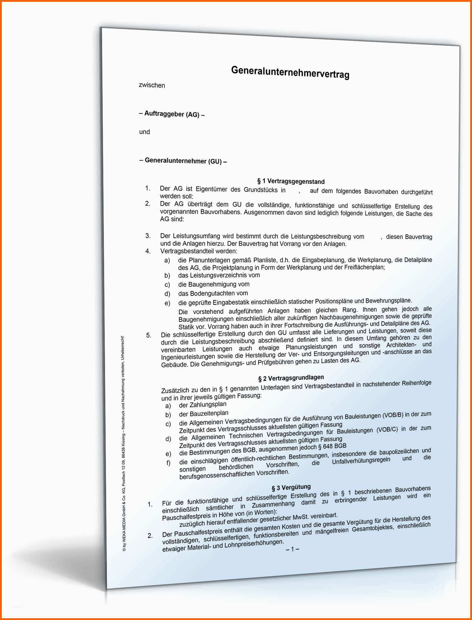 Original Generalunternehmervertrag Rechtssicheres Muster Zum Download