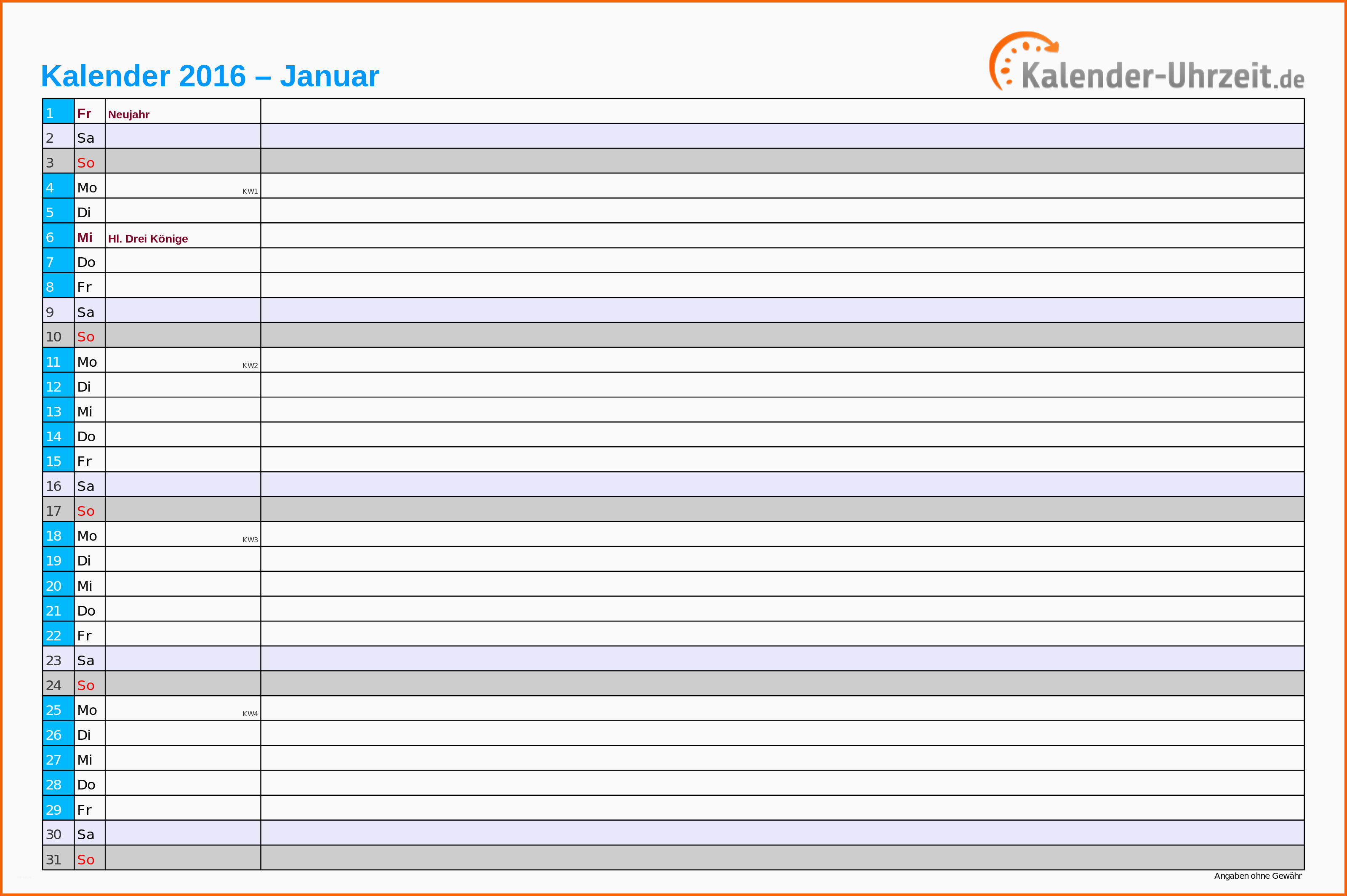 Original Kalender 2016 Mit Feiertagen