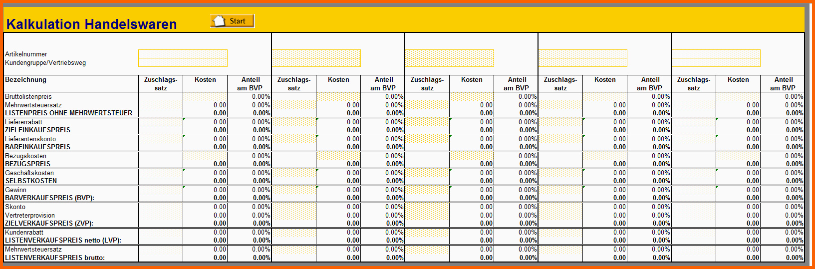 Original Kalkulation Von Eigenerzeugnissen Excel Vorlage Zum Download