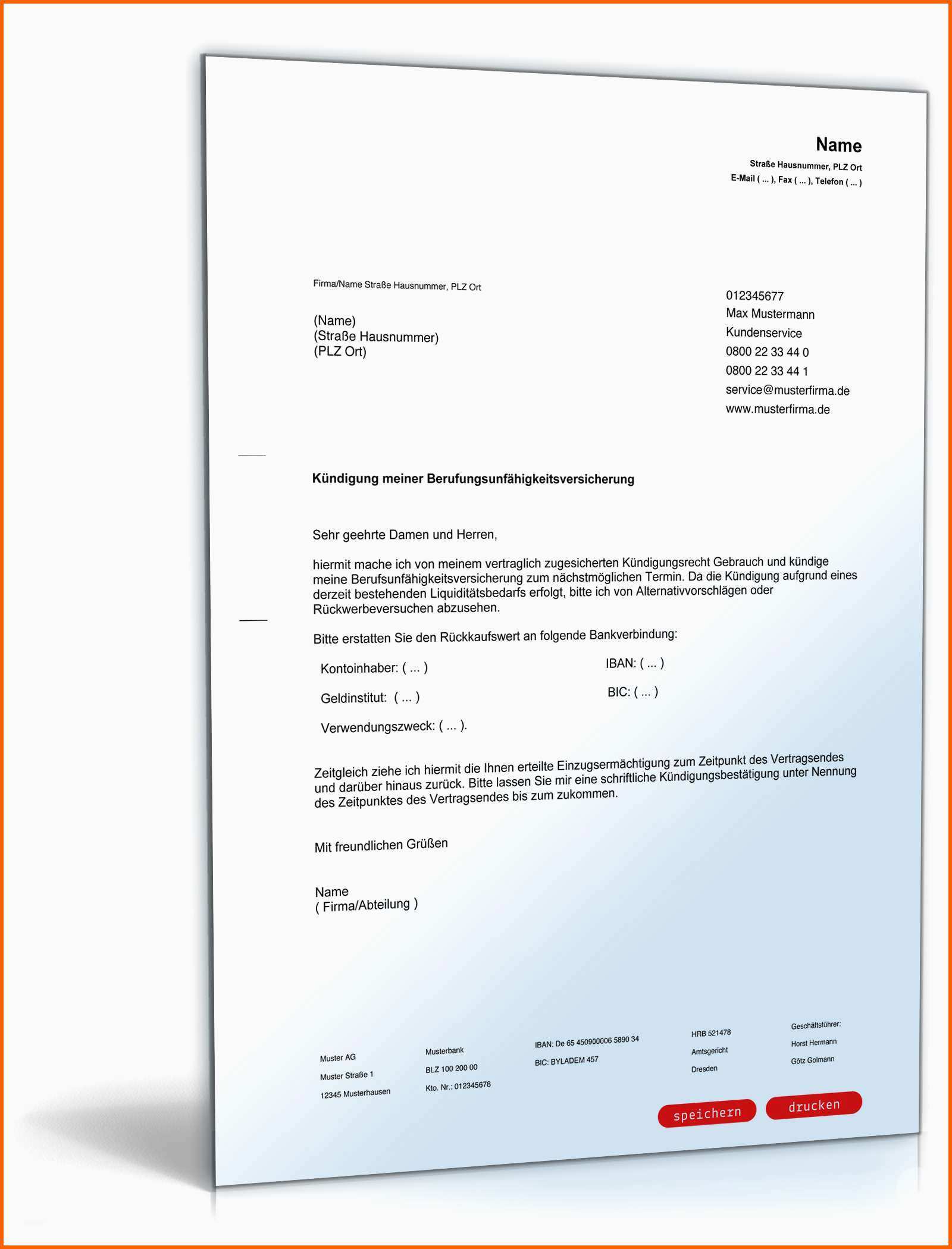 Original Kündigung Berufsunfähigkeitsversicherung