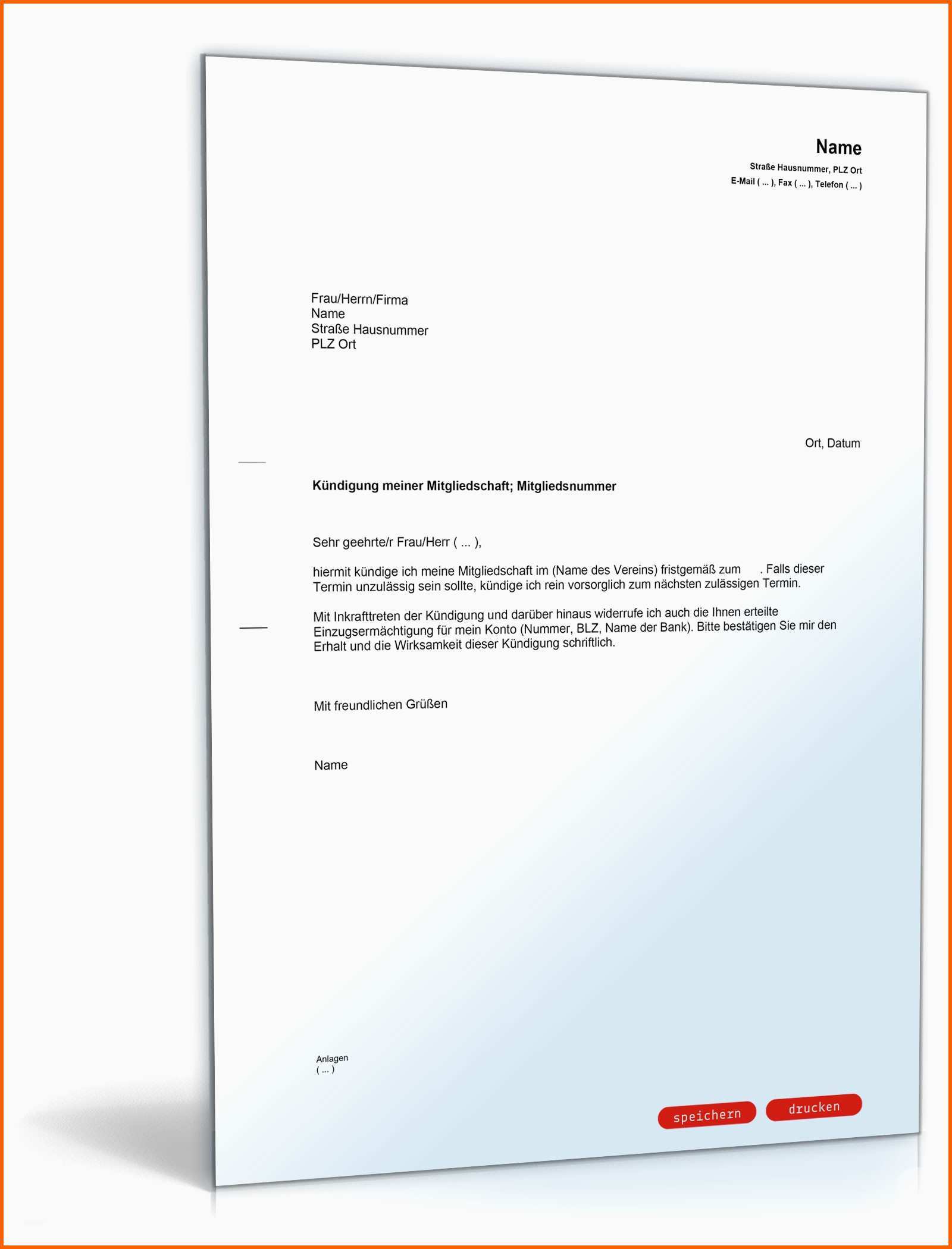 Original Kündigung Der Mitgliedschaft In Einem Verein Muster
