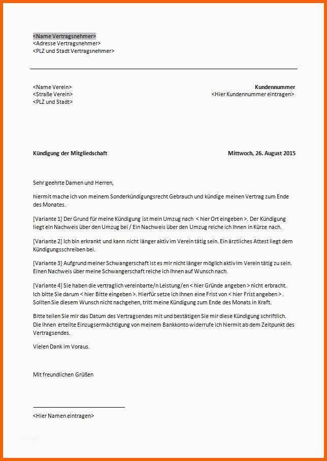 Original Kündigung Fußballverein Vorlage Kostenlos