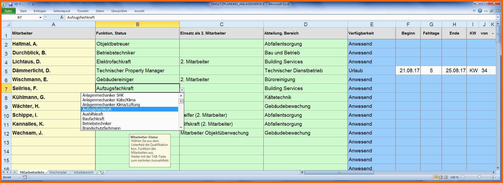 Original Mitarbeiter Einsatzplanung Gebäude Und Anlagenservice