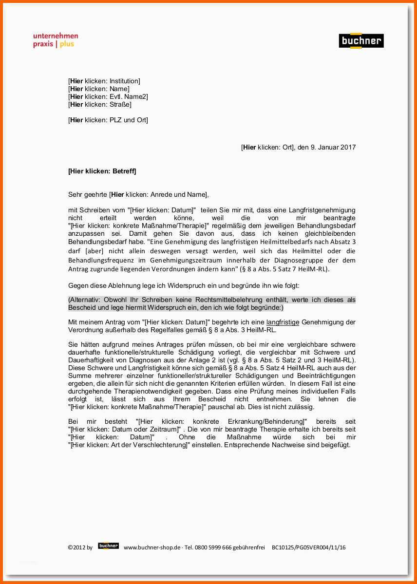 Original Musterwiderspruch Wegen Ablehnung Einer