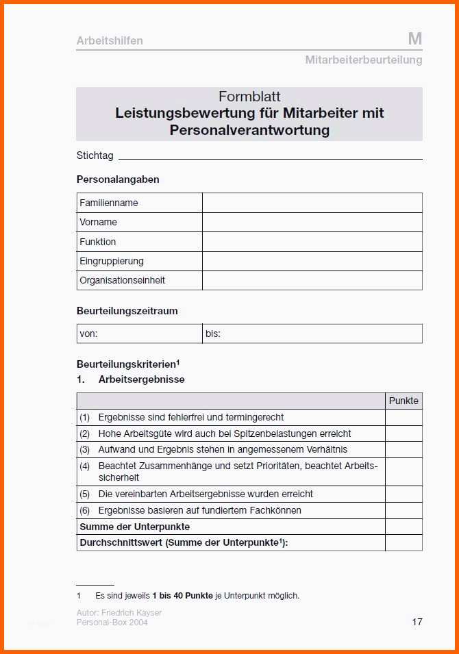 Original Schön Leistungsbeurteilung Mitarbeiter Vorlage
