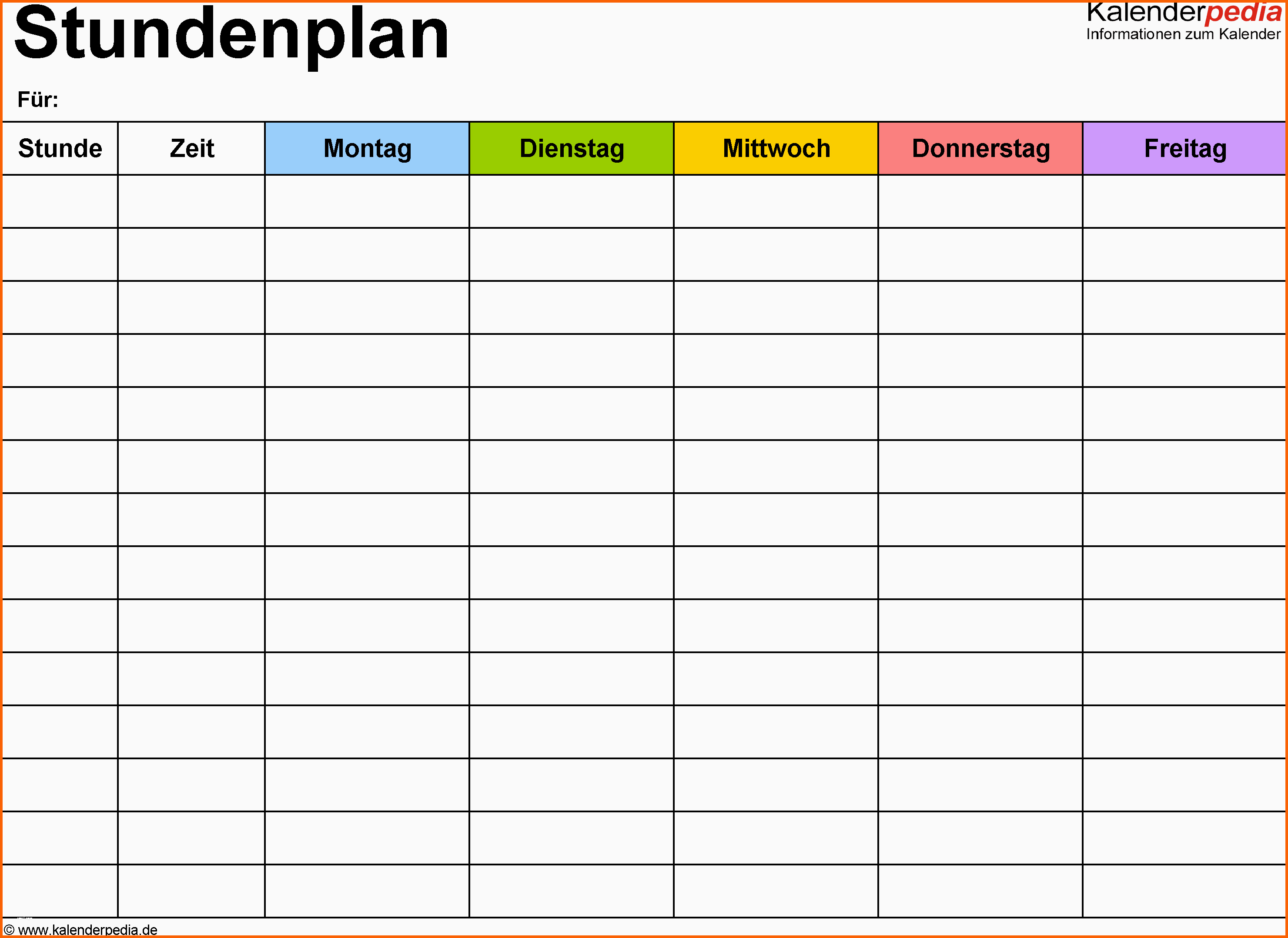 Original Stundenplan Vorlagen Pdf Zum Download &amp; Ausdrucken Kostenlos