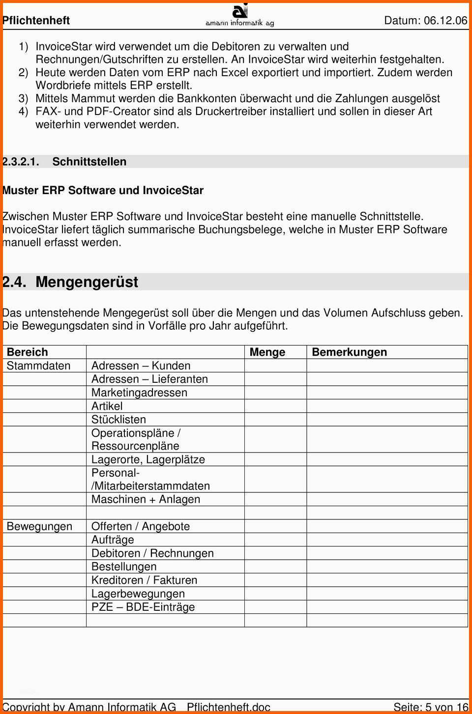 Original Vorlage Pflichtenheft Für Evaluation Einer Erp
