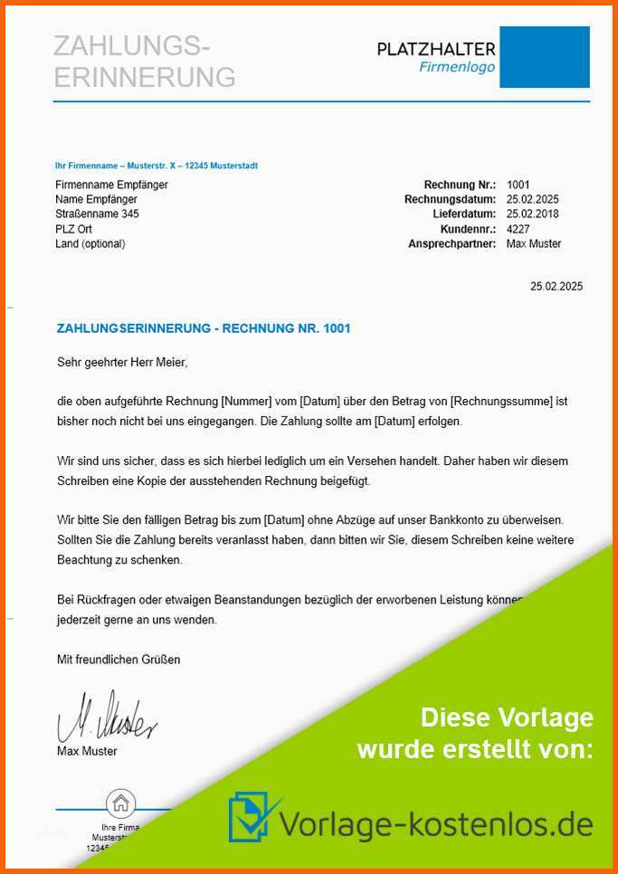 Original Zahlungserinnerung Muster Kostenlose Vorlage Zum Download