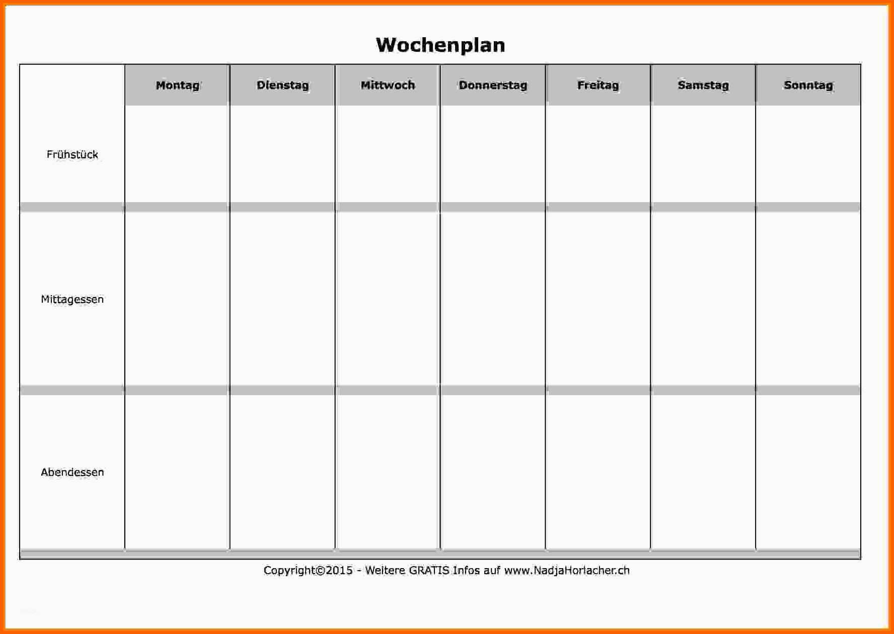 Perfekt 11 Vorlage Wochenplan