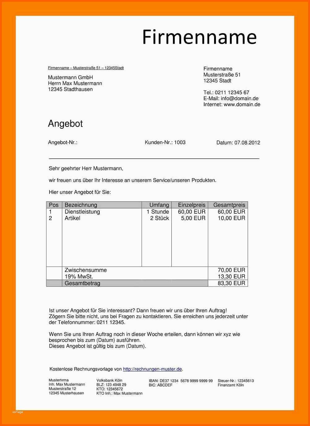 Perfekt 12 Angebot Einholen Vorlage