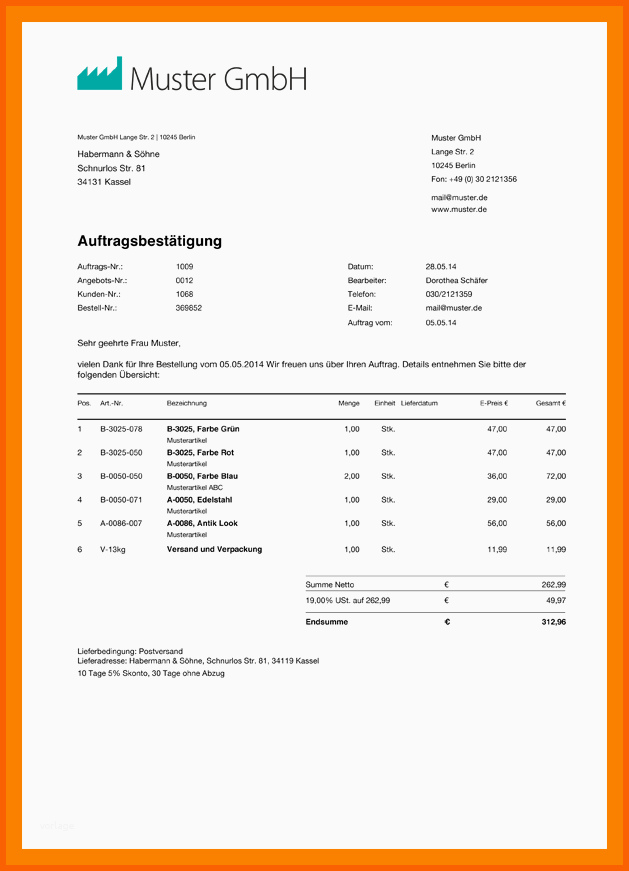 Perfekt 15 Vorlage Auftragsbestätigung