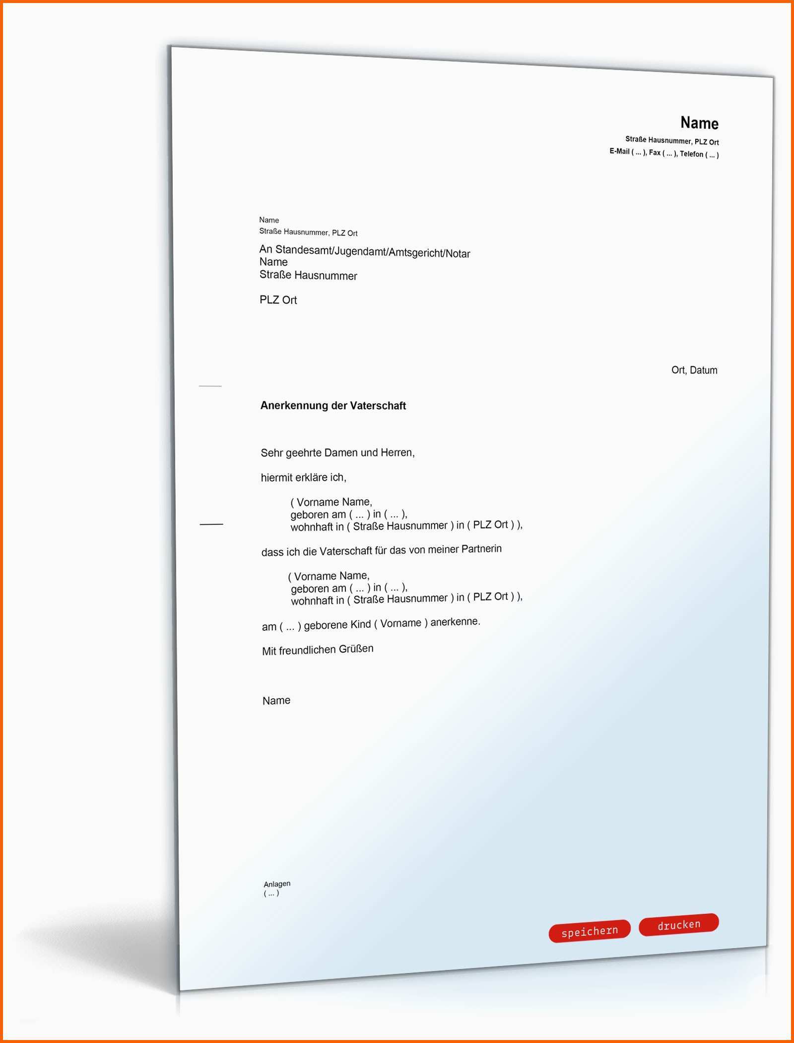 Perfekt Anerkennung Vaterschaft Muster Vorlage Zum Download