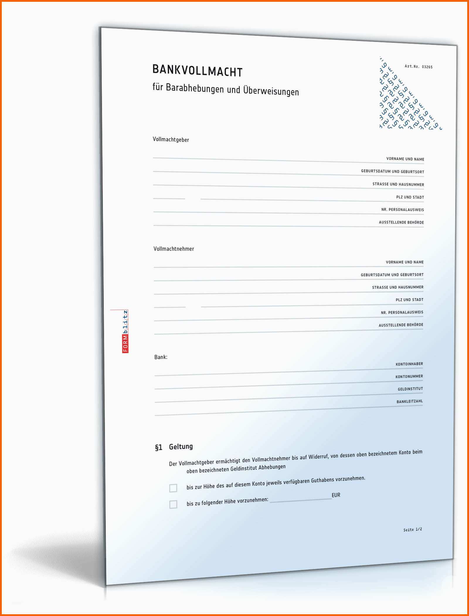 Perfekt Bankvollmacht Muster Vorlage Zum Download