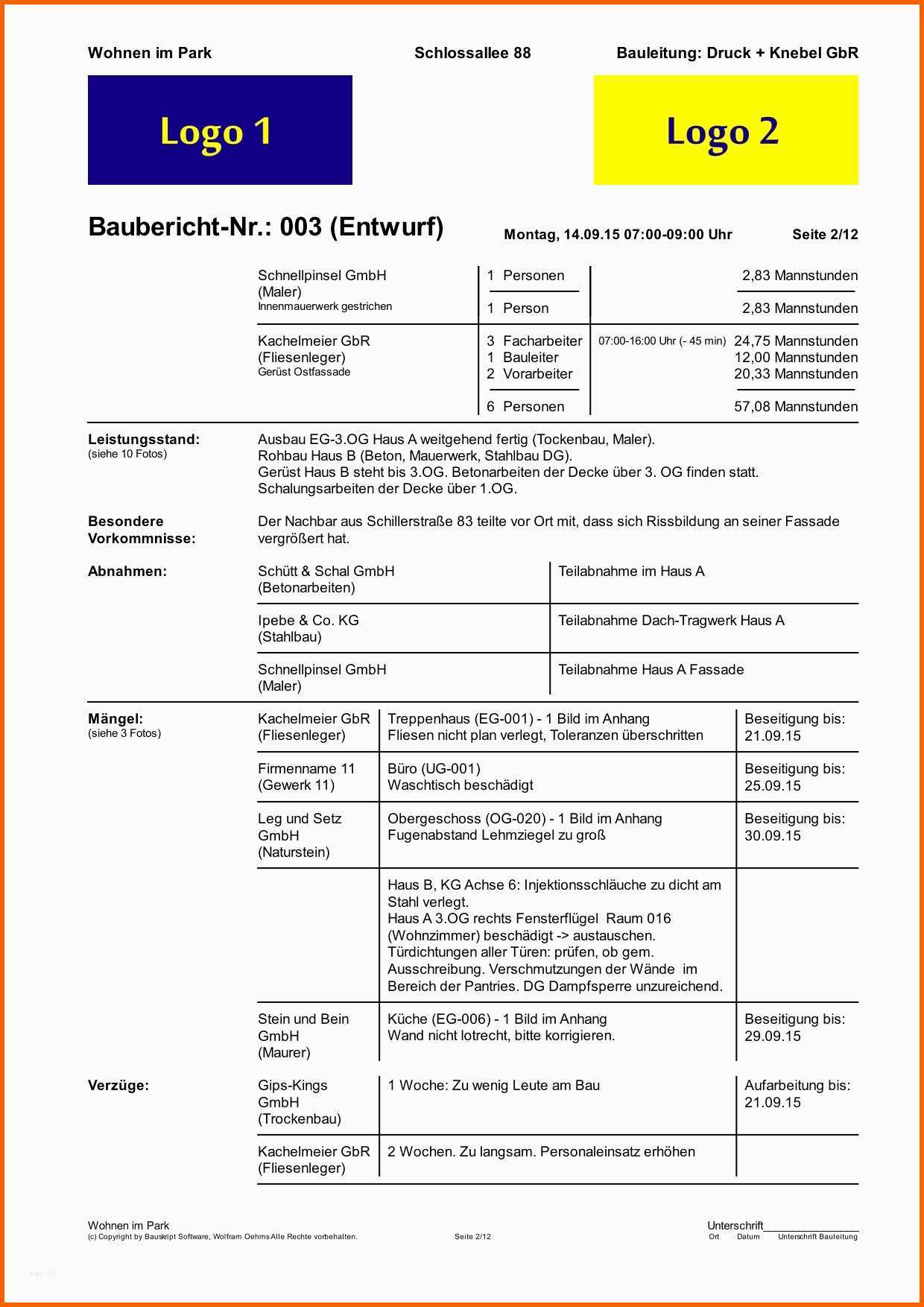 Perfekt Bautagebuch Excel