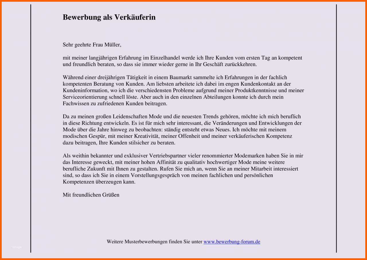 Perfekt Bewerbung Verkäuferin Ausbildung Vorlage Als Verkauferin