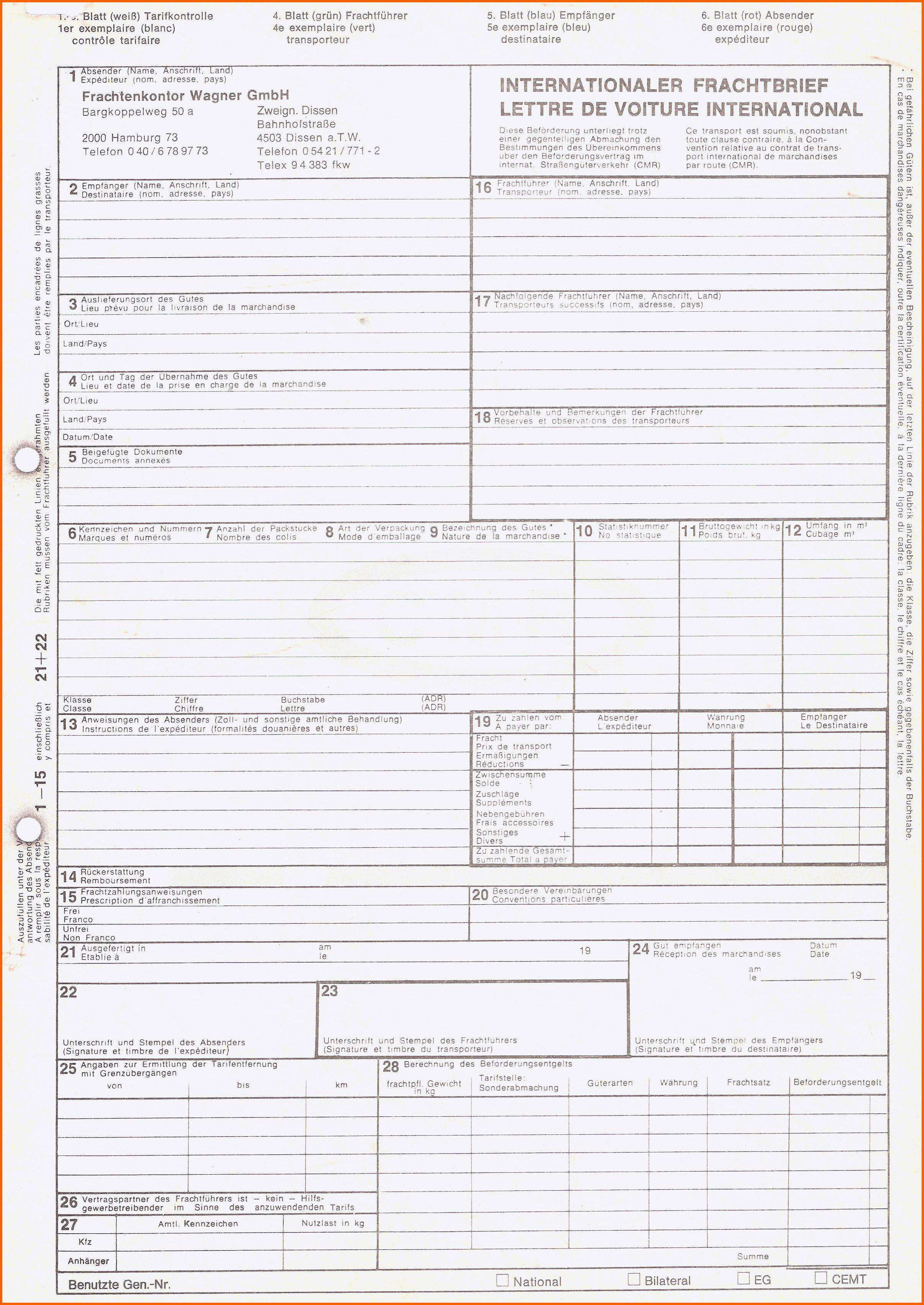 cmr frachtbrief excel