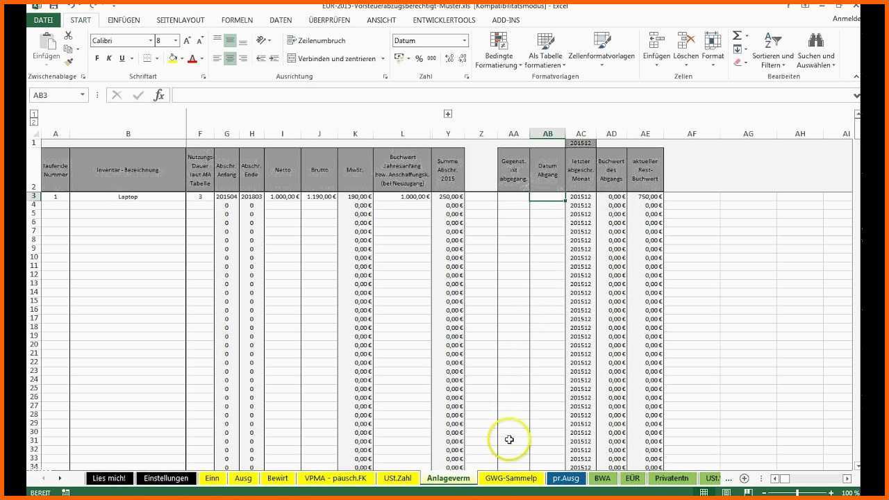 Perfekt Einführung Excel Vorlage Einnahmenüberschussrechnung EÜr