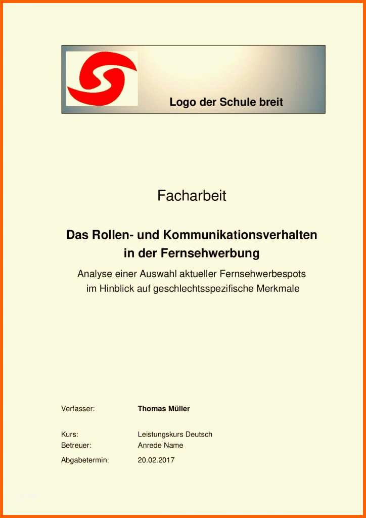 Perfekt Facharbeit Deckblatt Mustervorlagen Zum Herunterladen