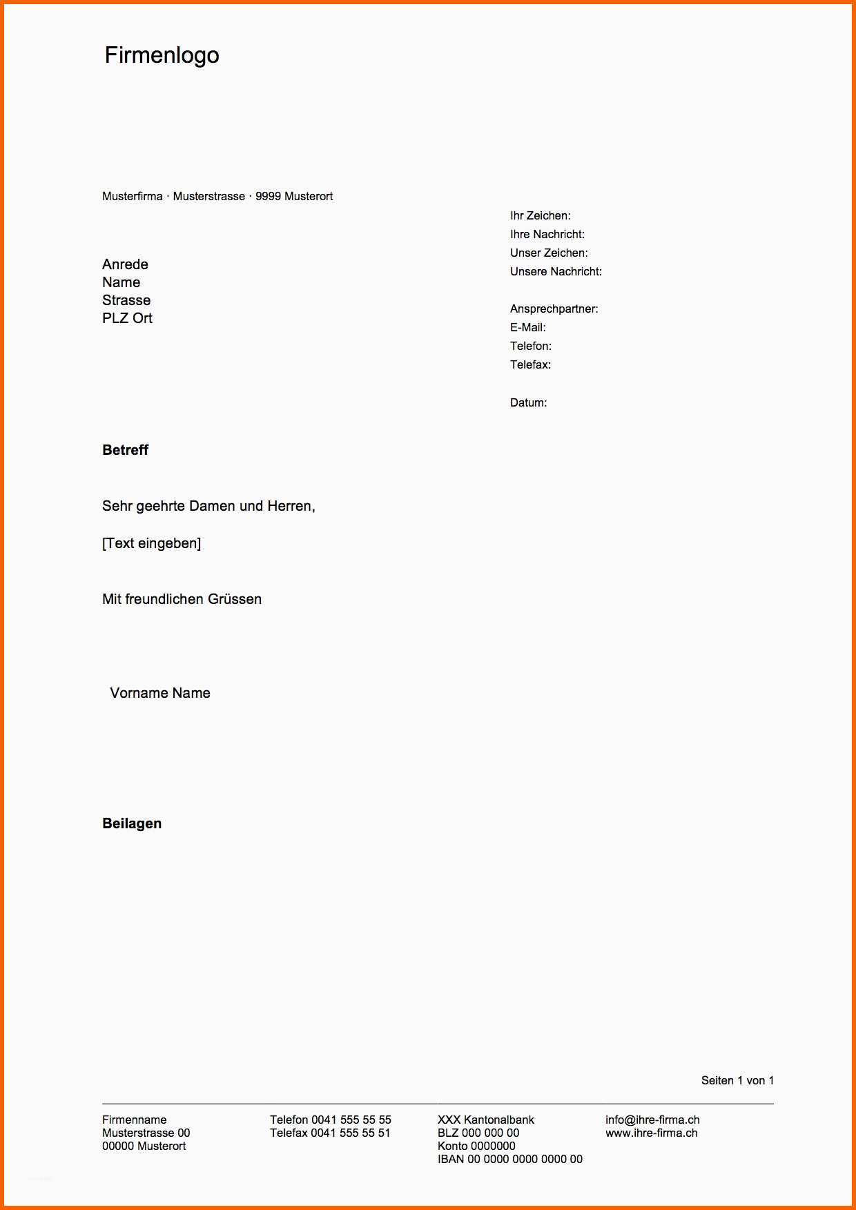 Perfekt Geschäftsbrief Vorlage Kostenlos Im Word format Schweiz
