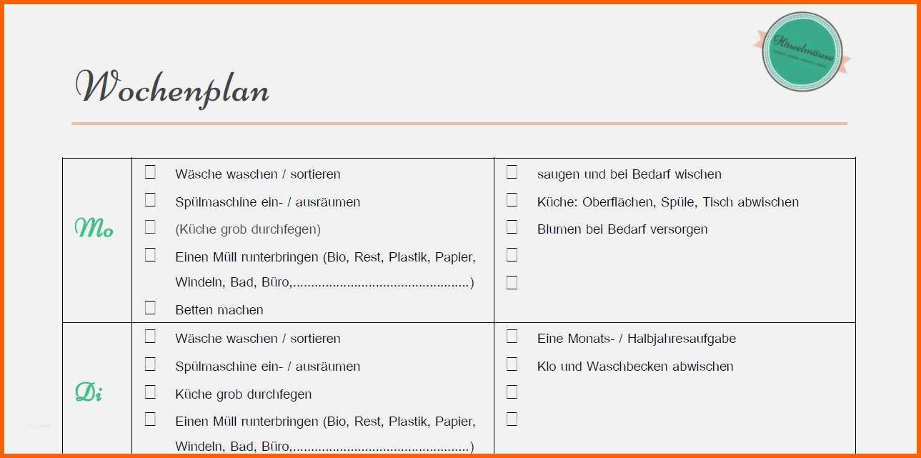 Perfekt Haushaltsplan Mit Kindern Vorlage Wunderbar Putzplan
