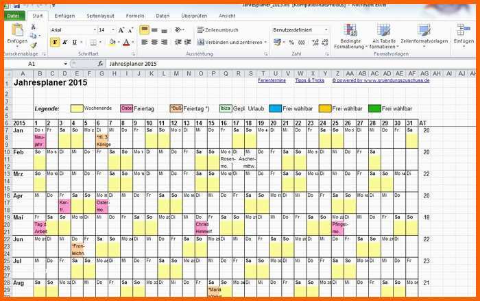 Perfekt Jahresplaner Excel Download