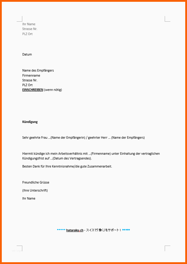 Perfekt Kundigung Nebenjob Vorlage Papacfo
