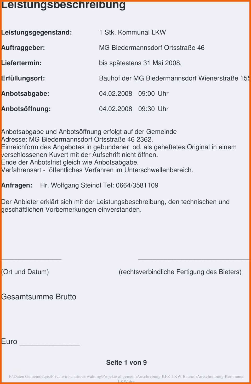 Perfekt Leistungsverzeichnis Vorlage